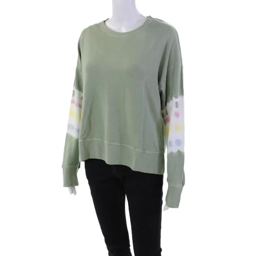 Sundry Womens Cotton Long Sleeve Round Neck Tie Dye Sweater Green Size 01